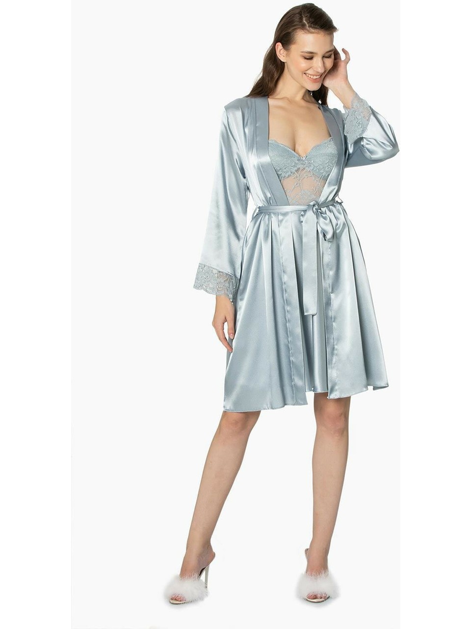 Pierre Cardin Pierre Cardin Dantel Detay Saten Gecelik Sabahlık Takımı 4265