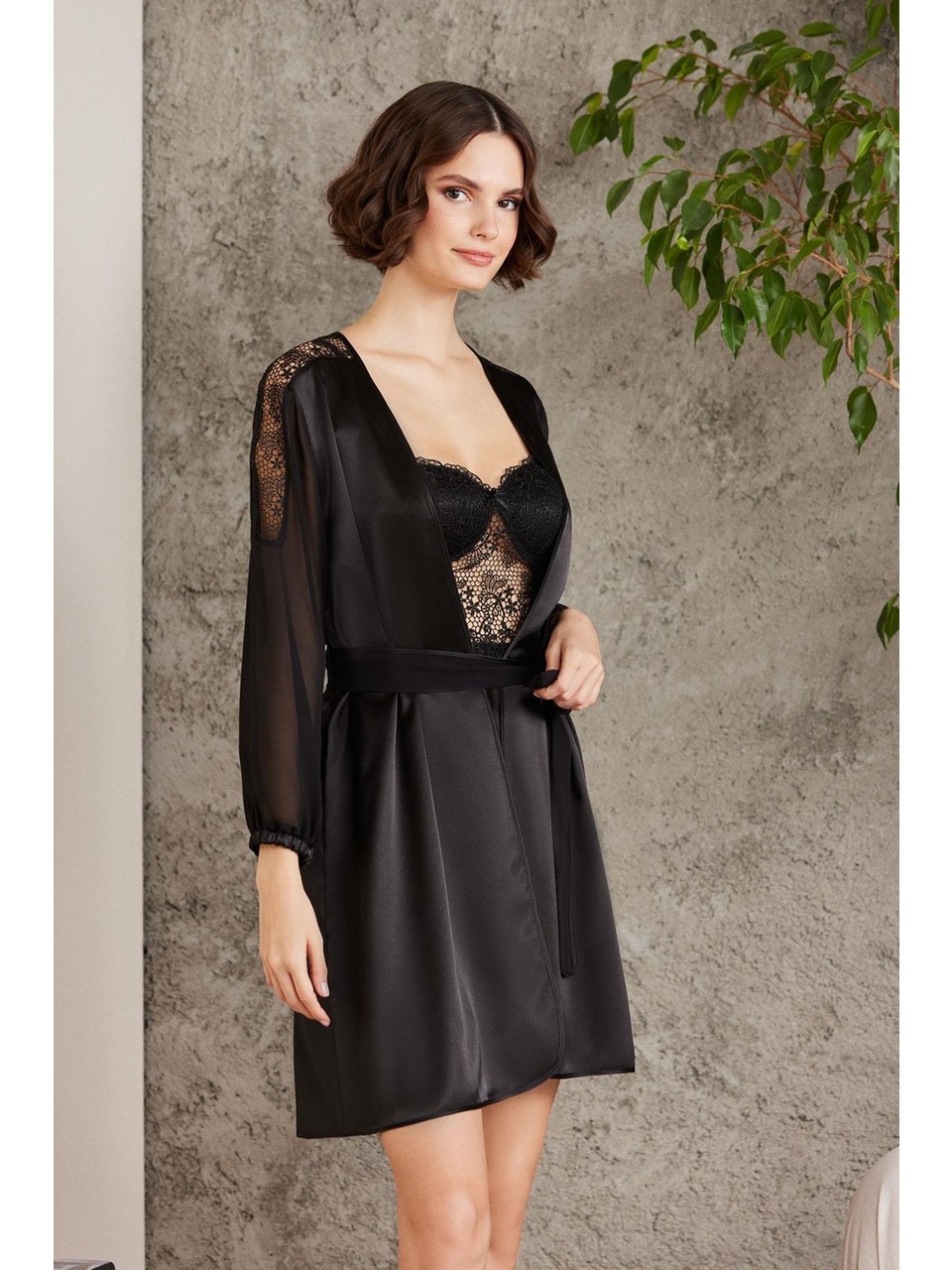 Pierre Cardin Saten Gecelik Sabahlık Pijama Takım Şort Takım 6'lı Gelin Çeyiz Seti - 6005