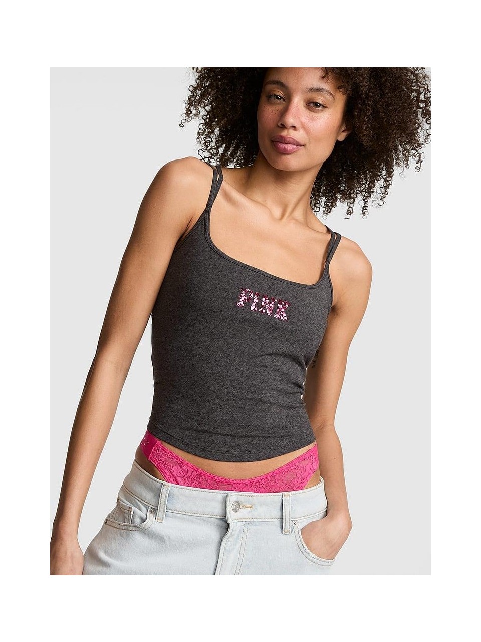Pink All-Day Cotton™ Askılı Atlet - Kırçıllı Koyu Gri