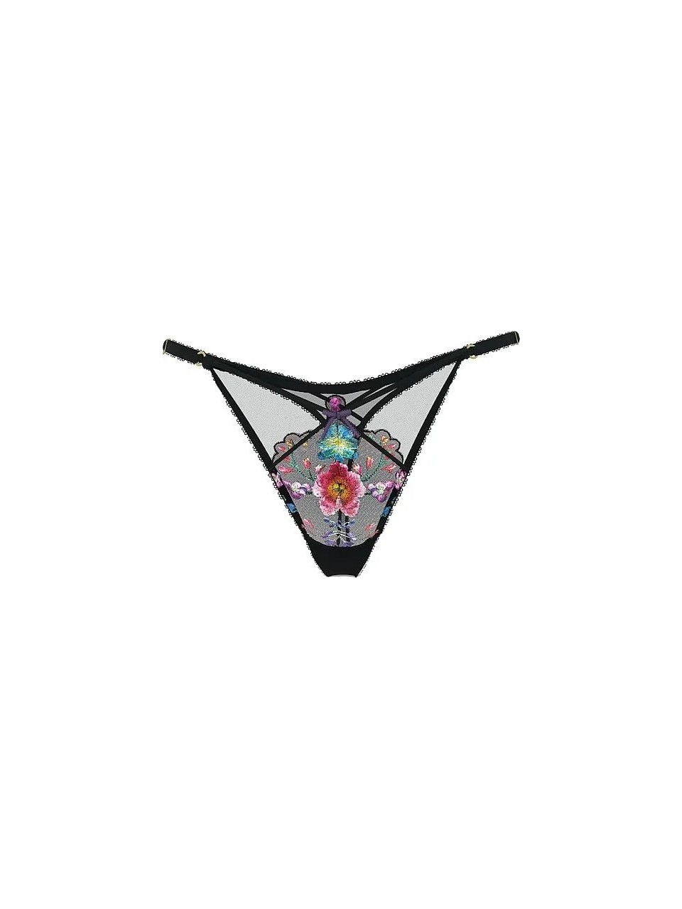 Very Sexy Çiçek Işlemeli Derin Bacak Kesimli Ayarlanabilir Tanga - (Tek Renk)